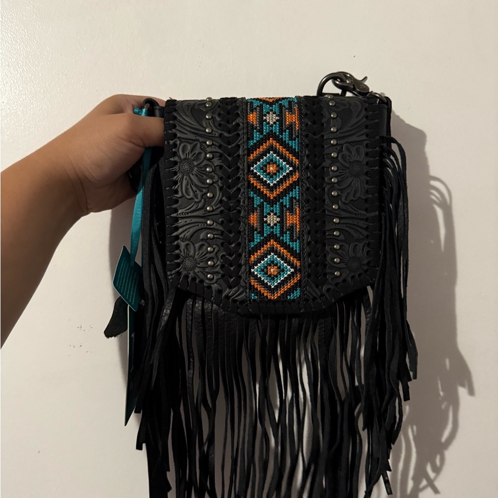 Montana West Black and Teal Embroidered Crossbody Bag